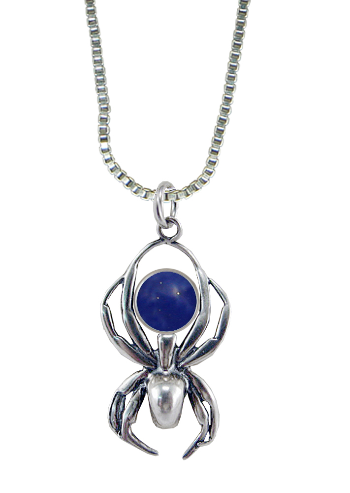 Sterling Silver Friendly Little Spider Pendant With Lapis Lazuli